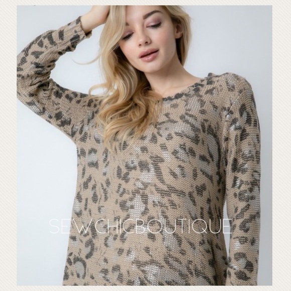 Wild Leopard Print Cozy Knit Sweater Mocha - Picture 2 of 7
